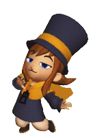 A looping animated gif of Hat Kid from A Hat In Time doing a dance! She has a smug expression on her face.